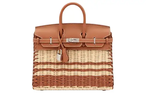 HERMES Birkin Swift Calfskin With Wicker Birkin Bag Handbag 25 Women's Brown