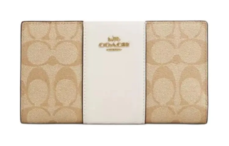 COACH Slim Wallet Coated Canvas With Smooth Leather Wallet Regular Women's Light Khaki & White