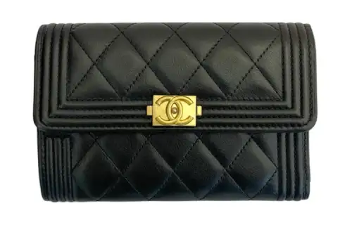 CHANEL Calfskin Flap Wallet Women's Black