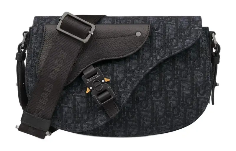 DIOR Printed Fabric With Grain Cow Leather Saddle Messenger Bag, Shoulder Bag, Crossbody Bag Unisex Black