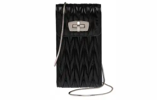 MIU MIU Leather Cell Phone Case, One Shoulder Crossbody Cell Phone Pouch Women's Black