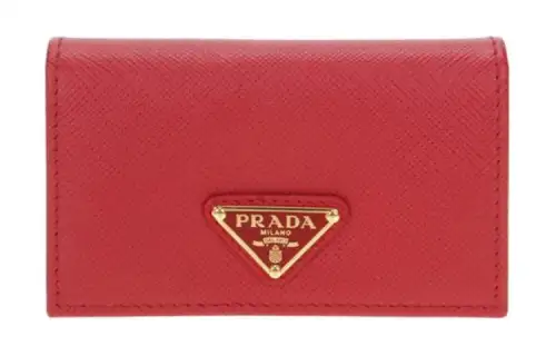 PRADA Saffiano Leather Card Holder Wallet Women's Red