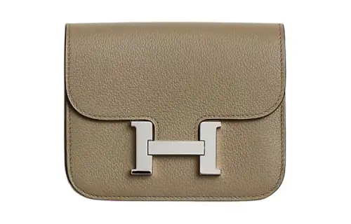 HERMES Constance Slim Silver Tone Buckle Evercolor Calfskin Fanny Pack Clutch Wallet Women's Marfa Beige