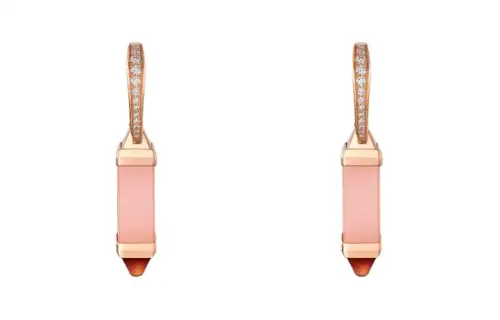 CARTIER Les Berlingots De Cartier Collection 18K Gold Jadeite Diamond Garnet Earrings Unisex Rose Gold