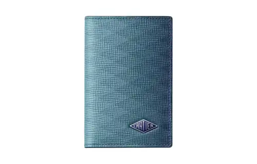 CARTIER Grain Cow Leather Card Holder Unisex Blue