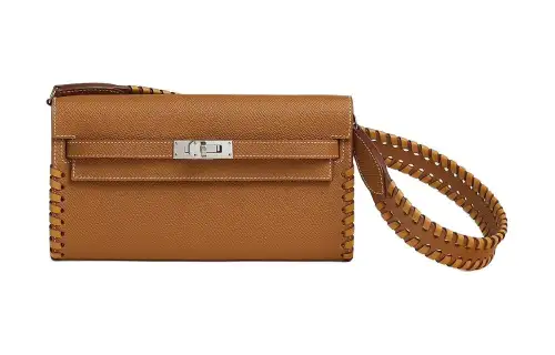 HERMES Kelly To Go Silver Tone Buckle Swift Calfskin Crossbody Wallet Regular Women's Brown