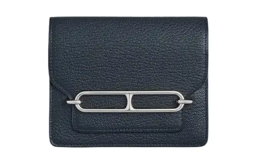 HERMES Roulis Mysore Goat Skin Pig Nose Fanny Pack Wallet Women's Z7 Bleu Ocean Deep Sea Blue