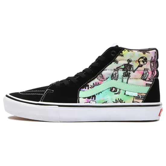 Vans Skateboarding Shoes Unisex High-top Black And White, Yellow, Pink And Green