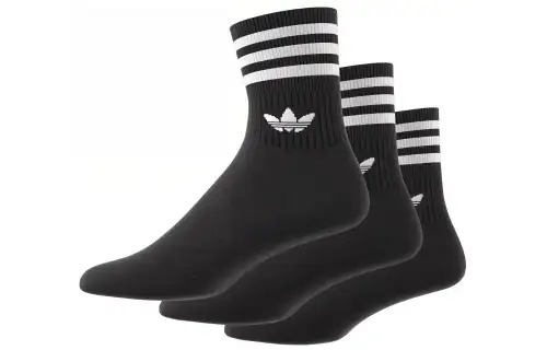 Adidas originals contrasting color brand logo printed three-stripe detail sports mid-calf socks for men and women, 1 set of 3 pairs, black