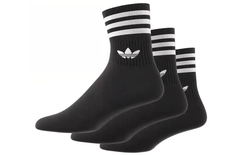 Adidas originals contrasting color brand logo printed three-stripe detail sports mid-calf socks for men and women, 1 set of 3 pairs, black