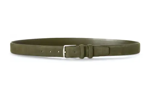 Loro Piana Solid Color Design, Pin Buckle Leather Belts Men's Green Width 3.2cm