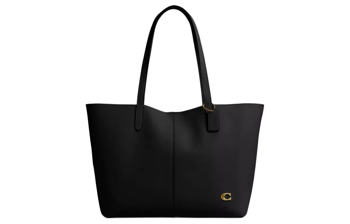 COACH NORTH Grain Leather Tote Bag, Shopping Bag, Shoulder Bag, Handbag Large Women's Brass & Black