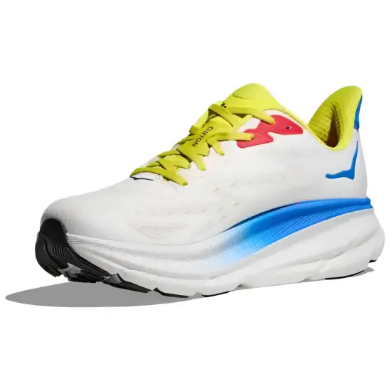 HOKA ONE ONE Clifton 9 Running Shoes Men Low-Top White Blue/Black Yellow/Red