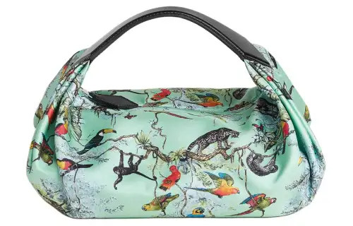 HERMES Balusoie Patterned Print Silk Hunter Cow Leather Lunch Bag Handbag Women's Mint Green & Black