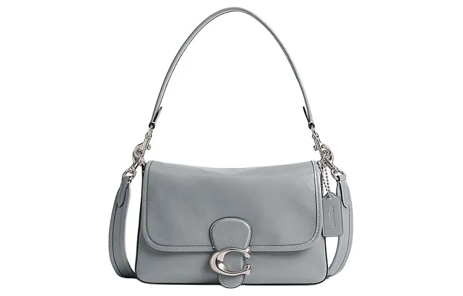 COACH Soft Tabby Cow Leather Portable Crossbody Bag, Shoulder Bag Medium Women's Gray Blue