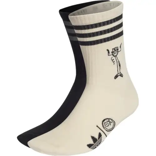 Adidas, cartoon elastic sports black white knee socks, with embroidery, print, mid-length