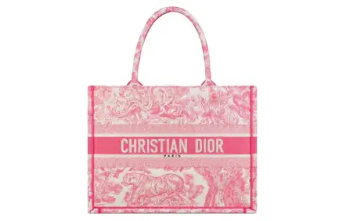 DIOR Embroidery Tote Bag, Shopping Bag, Handbag Medium Women's Pink