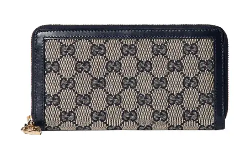 GUCCI Canvas With Leather Trim Canvas Bag Wallet Women's Beige & Blue