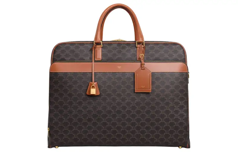CELINE Triomphe Cow Leather Clothing Hanging Pocket Handbag Unisex Tawny