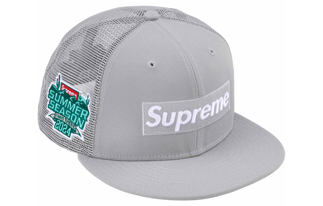 Кепка Supreme x New Era SS24 WEEK 8 Box Logo Mesh Back (серая)