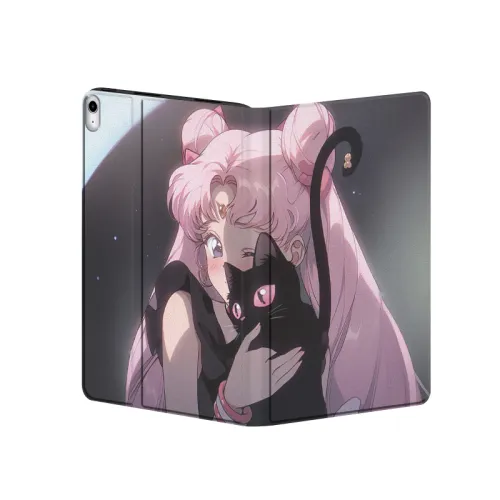 Xiaogu Sailor Moon Cartoon Anime Cat Cute Silicone Skin Pattern Suitable for Apple iPad 11-inch/Pro2022/air5/4/2/9/8/7/10.2/12.9-inch/2020/10th Generation 10.9 Tablet Protective Case