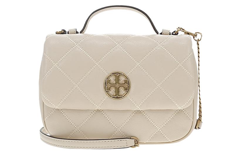 TORY BURCH Tangli Baiqi TB-Willa solid color diamond quilted flip chain goatskin shoulder crossbody handbag women's cheese white