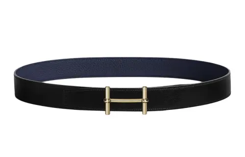 HERMES H Letter Buckle Decoration, Accessory Style Leather Belts Men's Black/Blue Width 3.2cm