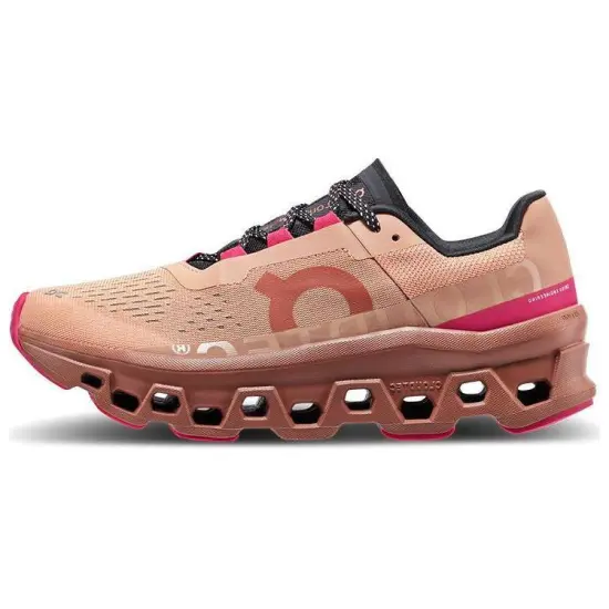 On Cloudmonster Rebound Slip Resistant Breathable Low Top Long Distance Running Shoes Women's Rose Pink Cork