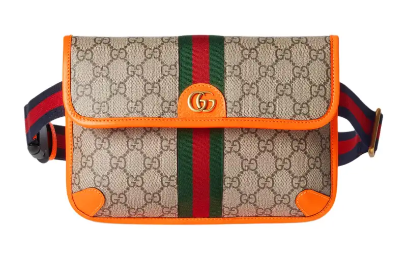 GUCCI Ophidia Canvas With Leather One Shoulder Crossbody Sling Bag, Fanny Pack Small Women's Beige & Ebony