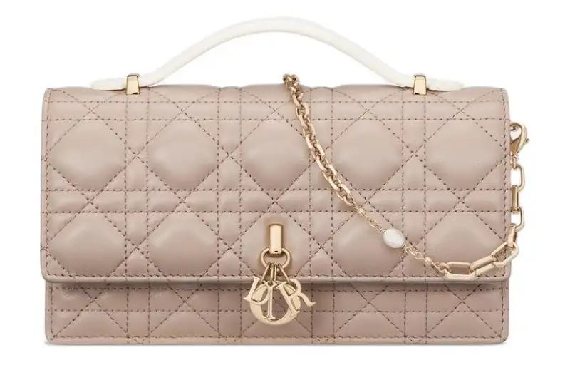 DIOR Sheepskin Shoulder Bag, Crossbody Bag Mini Women's Milk White & Beige Brown