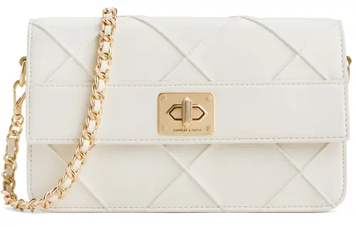 CHARLES&KEITH Pu Crossbody Bags Small Women's Cream Milk White/Black