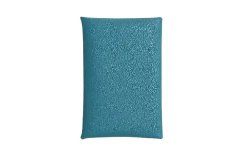 HERMES Calvi Mysore Goat Skin Wallet, Coin Purse, Card Holder Women's New Denim Blue & Black