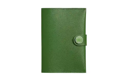 HERMES Evercolor Calfskin Card Holder Passport Holder Men's Green Silk Blue