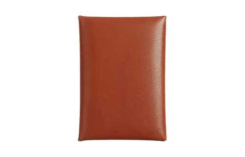 HERMES Calvi Duo Box Leather Card Holder Women's 36 Brique Brick Red