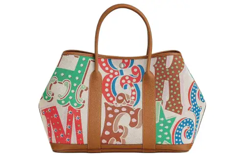 HERMES Garden Party H Plume Canvas With Negonda Calfskin Handbag 36 Women's Brown & Multicolor