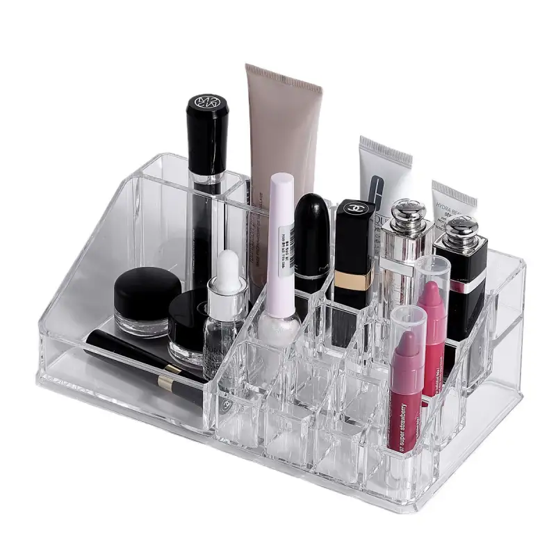 Lipstick, stand, makeup primer, nail polish, powder, perfume, cosmetic transparent storage box