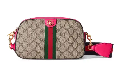 GUCCI Ophidia Canvas With Leather Crossbody Bag, Shoulder Bag Small Women's Beige & Ebony & Pink