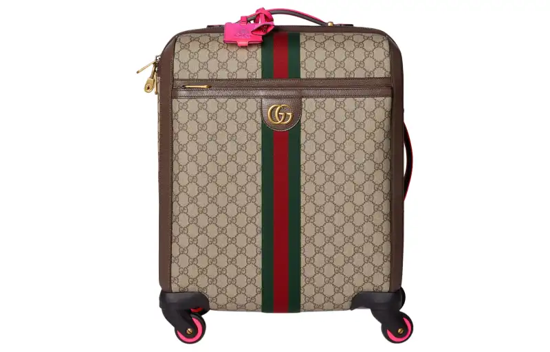 GUCCI Ophidia Supreme Canvas With Leather Trim Suitcase With Handle Men's Beige & Ebony