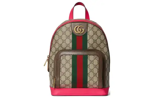 GUCCI Ophidia Canvas With Leather Binding Backpack Small Women's Beige & Ebony & Pink