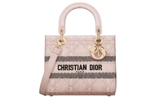 DIOR Lady D Lite Raffia Handbag Medium Women's Pink
