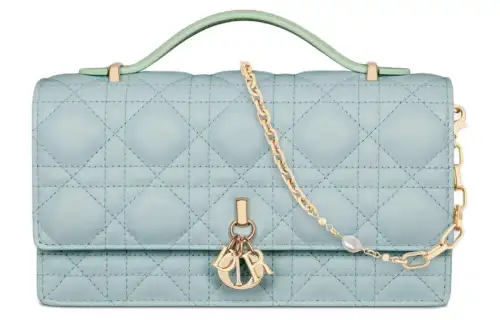 DIOR Wicker Pattern One Shoulder Handbag, Crossbody Bag Mini Women's Light Mint Green & Space Blue