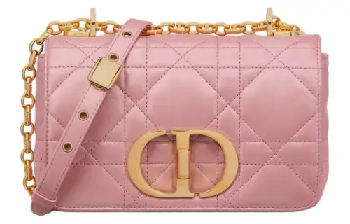 DIOR Caro Macrocannage Lambskin Shoulder Bag Women's Pink Pearlescent
