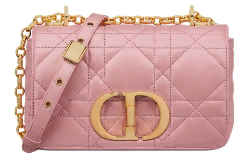 DIOR Caro Macrocannage Lambskin Shoulder Bag Women's Pink Pearlescent