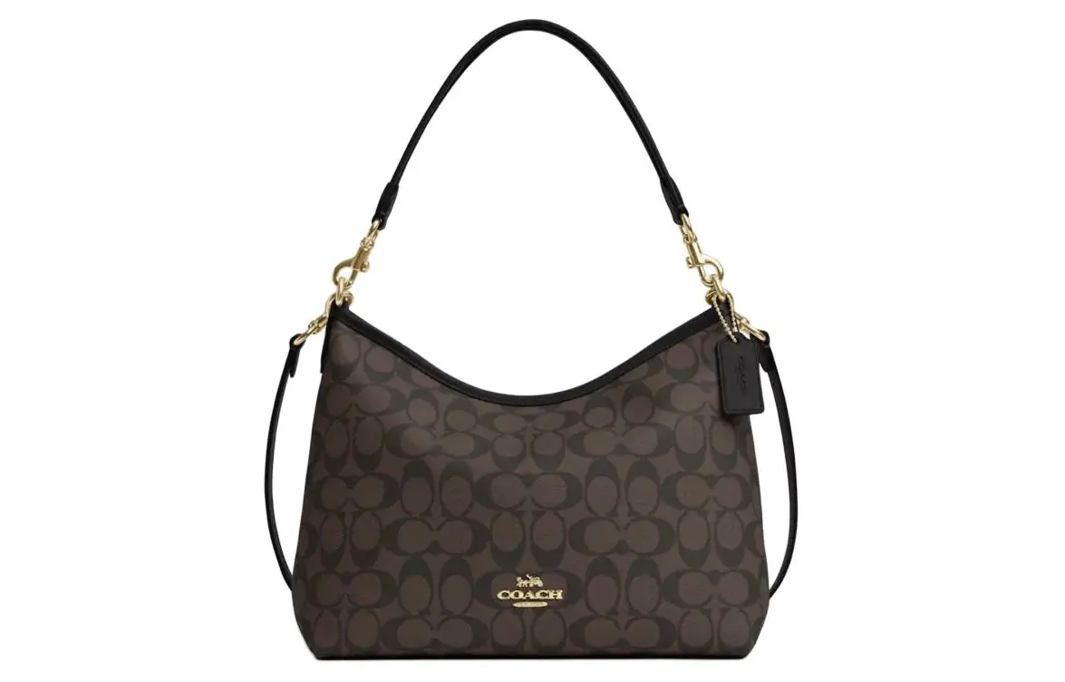 COACH Laurel Signature Coated Canvas And Smooth Leather Shoulder Bag Large Women's Brown Black