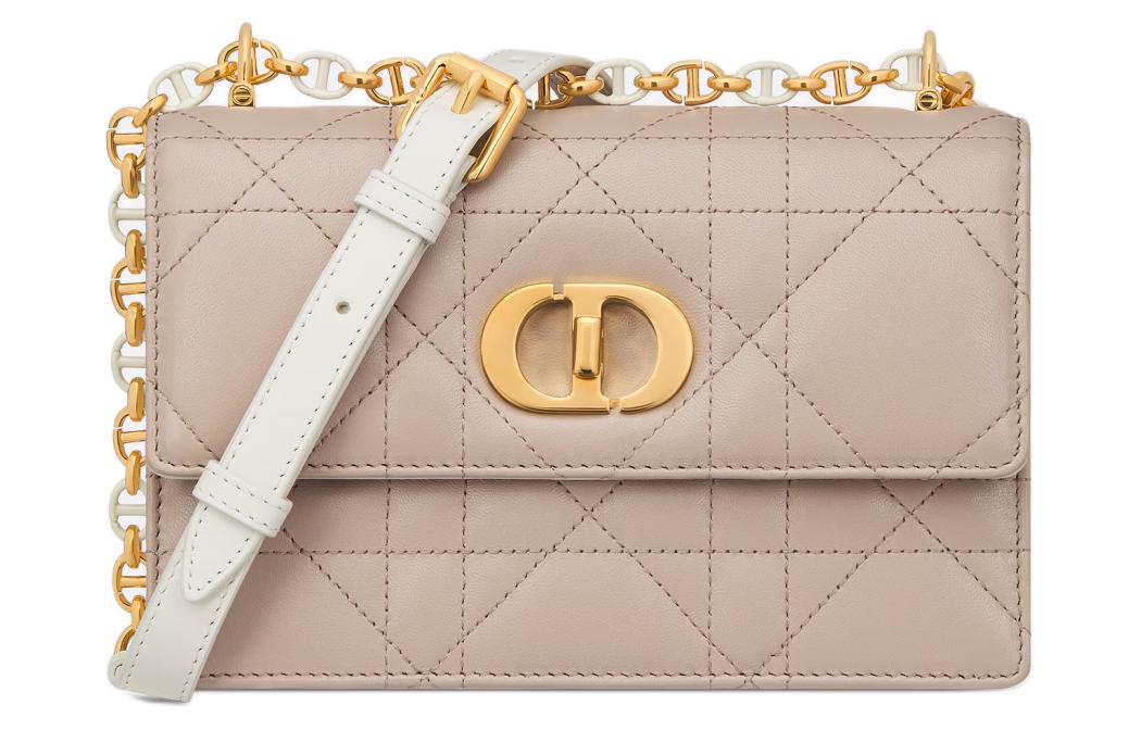DIOR Miss Caro Sheepskin Shoulder Bag, Crossbody Bag Mini Women's Milk White & Beige Brown