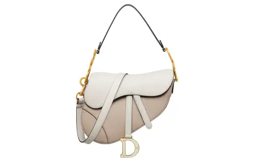 DIOR Soft Cow Leather Saddle Bag, Shoulder Bag, Crossbody Bag, Handbag Women's Milk White & Beige Brown
