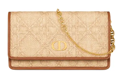 DIOR Caro Natural Raffia Clutch Women's Light Brown