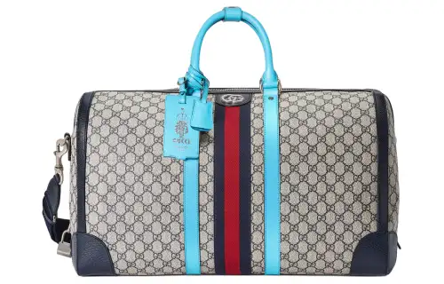 GUCCI Canvas With Leather Canvas Bag One Shoulder Crossbody Travel Bag Men's Beige & Blue