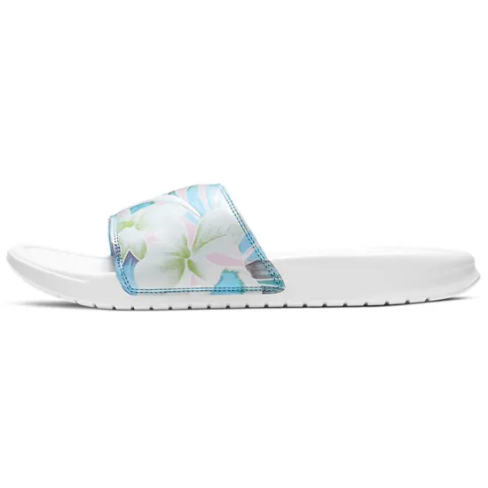 Nike Benassi Jdi Floral Flowers White Blue Slippers 'White Blue' Women's