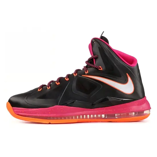 Nike Lebron 10 Basketball Shoes Men Mid-top Black/metallic Silver/orange/fiery Red
